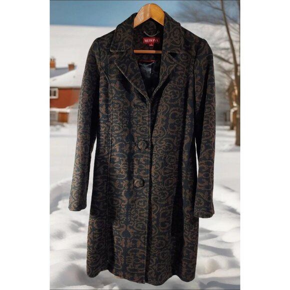 Merona Jackets & Blazers - Merona Brown Black Pattern Wool Blend Long Coat Size S Corpcore Classic Cozy